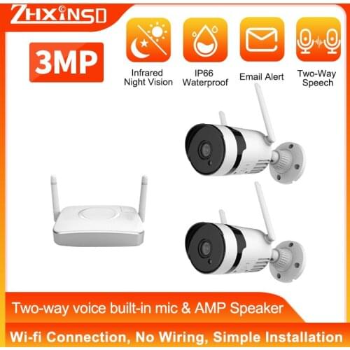 ZHUHUIFEI 2CH 3MP Mini Cctv Camera Security System Kit,Wireless Security Camera Kit NVR CCTV Camera Kit Outdoor