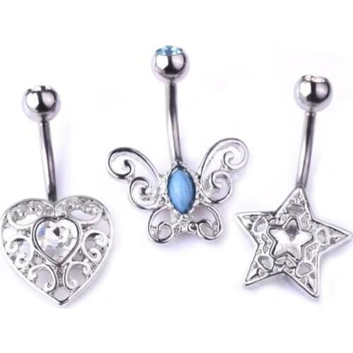 Korean Surgical Steel Body Jewelry Belly Button Piercing Navel Nail Navel Ring Sexy Shape Large Star Butterfly Zircon