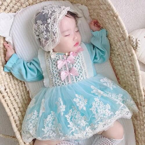 Baby Baptism Dress Baby girl Jumpsuit Newborn baby clothes Autumn Baby girl bodysuits Birthday Party clothes with hat 2pcs set