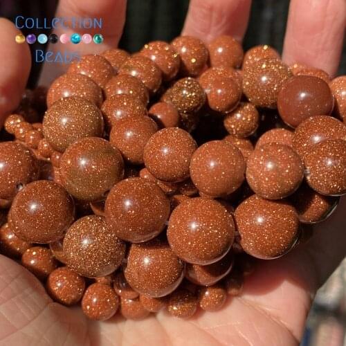 Natural Golden Sand Stone Spacer Loose Round Beads For Jewelry Making 4-12 MM DIY Bracelets Beads Accessories 15" Wholesale
