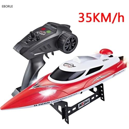EBORUI RC Boat 2.4G 4CH 180 Flip Waterproof 35Km/h High Speed Racing RC Boat w/ Colorful LED Lights RC Speedboat Kids Gift Toy