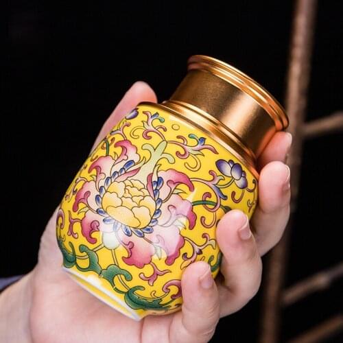 Mini Metal Ceramic Tea Caddy Travel Cofee Sugar Canister Seal Airtight Tea Box Household Storage Caja Para Te Teaware DF50CY