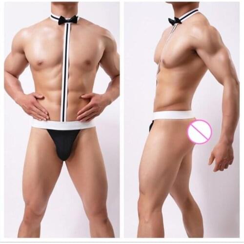 Men Thong Lingerie Jockstrap Gay Men Sexy Jockstrap Underwear G-string Erotic Briefs Sexy Patchwork Bow-tie Gay Sexy Straps