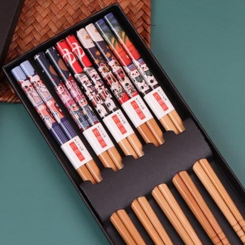 Lucky Cat Bamboo Chopsticks Japanese Household Chopsticks Cartoon Bamboo Chopsticks Set