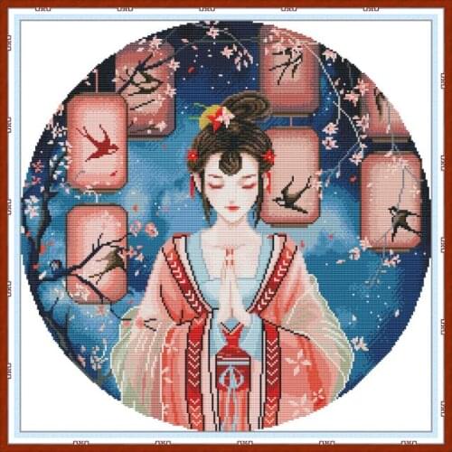 Cross Stitch Embroidery Needlework Kit Tang Costume Beauty Stamped Patterns Thread 11CT 14CT Print Counted Fabric Home Decor Set