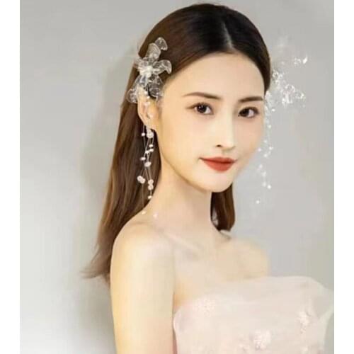 New Arrive Transpare Crystal Floral Hair Clips Set Women Tiaras Beaded Tassel Barettes Wedding Party Accessories clips de pelo