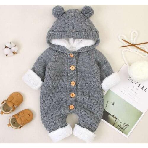 Newborn Baby Clothes Cardigan Hooded Rompers Winter Girl Boy Fashion Infant Costume Kids Toddler Cashmere Knit Jumpsuit