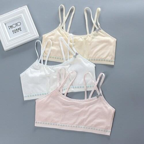 Developmental summer net yarn thin section breathable double layer cotton anti-bump small vest girl bra 8-18