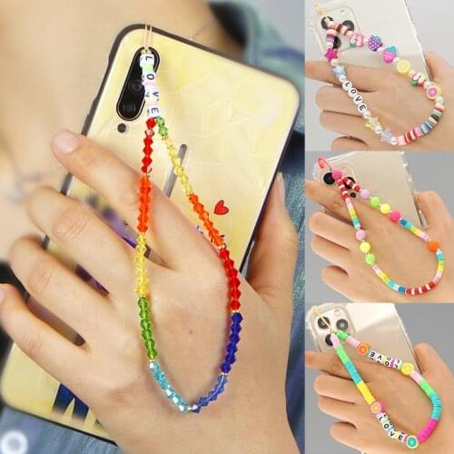 Cell Phone Strap Lanyard Chain Colorful Pendant For Women Phone Case Fruit Pearl Soft Pottery Boho Jewelry Gift Hanging Cord