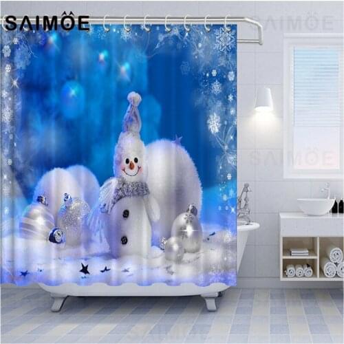 Christmas Tree Shower Curtains New Year Snowman Decor Bath Curtain Red Flash Snowflake Cartoon Curtains For Bathroom Waterproof