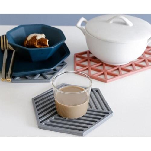 Chic Nordic Silicone Felt Coaster Cup Hexagon Mats Pad Heat-insulated Bowl Placemat Home Decor Desktop Japanese Simple Table Pad