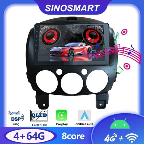 Sinosmart8 Core,DSP 48EQ Car GPS Navigation Radio for Mazda 2 2008-2013 2din 2.5D IPS/QLED Screen
