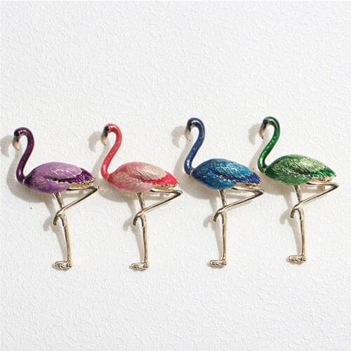 Alloy Red Blue Enamel Flamingo Bird Brooches Women Mens Metal Animal Brooch Pins Banquet Broche Gift Scarf Buckle