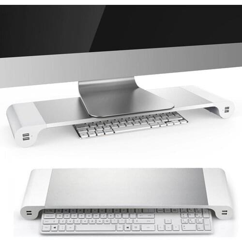 USB Monitor Stand Riser Aluminum Alloy Computer Monitor Dock Base Charging Bracket With 4 USB Ports For IMac MacBook US EU Plug
