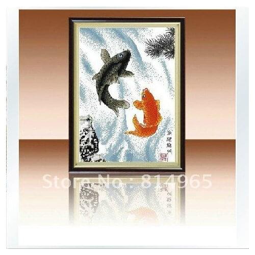 Embroidery Package 2 Pieces (1 lot=2 pieces) High Quality Luxurious Fish Leaping Over The Dragon Gate Water Cross Stitch
