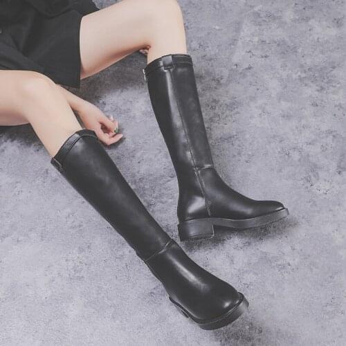 Knee-high boots long tube women botas woman winter plush shoes chunky heels motorcycle knight botines female plus sizes 34-43