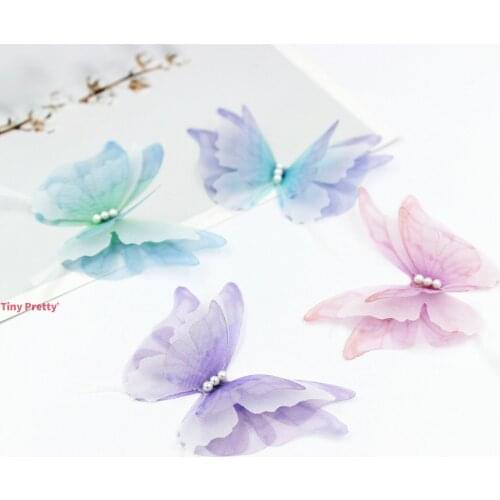 10PCS 4-layer Swallowtail Butterflies w/ Imitation Pearls Handmade Organza Butterfly Accessory for Wedding Bridal Hair Jewelry