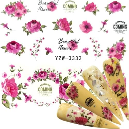 YWK 2020 New Arrival 1 PC Nail Art Flower Pink Colors Rose Water Design Tattoos Nail Sticker Decals for Beauty Manicure Tools