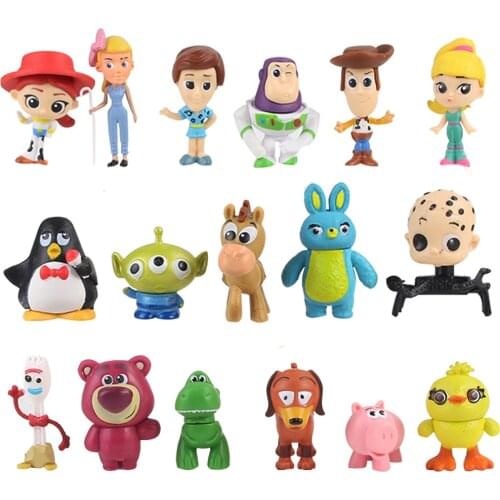 3-5cm 17pcs/Lot Toy Story 4 Woody Buzz Lightyear Jessie Forky Bo Peep Hamm Pig Bunny Q Version PVC Action Figures Model Toy Doll