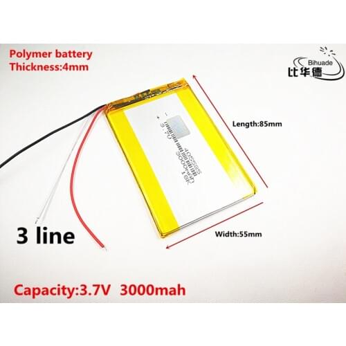3 line Good Qulity 3.7V,3000mAH 405585 Polymer lithium ion / Li-ion battery for tablet pc BANK,GPS,mp3,mp4