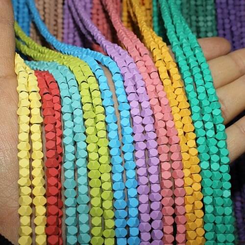 4mm Natural Stone Hematite Section Beads Candy Colors Matte Hexagon Sphere Jewelry Making DIY Necklace Bracelet Accessories 15