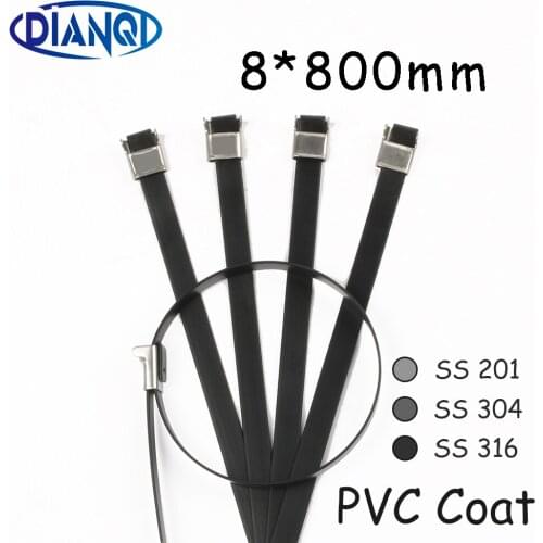 8*800 8mm 8x800 Stainless Steel Zip PVC coating Strong Stainless Steel Grade Metal Cable Ties Zip Tie Wraps