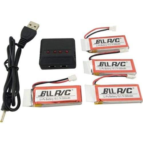 BLLRC Drone Battery Charging Set 4 x 3.7V 500mAh LiPo + 1 to 4 Balance Charger for Hubsan H107L H107C H107D X5C X11C UDI U816