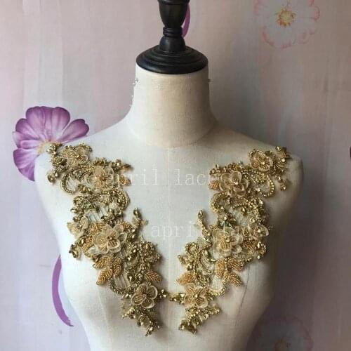 Fast ship one pair good quality Mia013#3d gold beads luxury front cutting accessory for wedding bridal /fashion designer