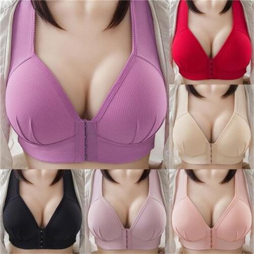 Round Cup Bra Front Button No Steel Ring Underwear Thin Female Big Breasts Small Breasts Beautiful Back Bra