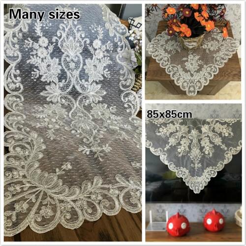 European Lace Fabric Embroidered Beautiful Tablecloth Table Flag Pad Coaster Cover Towel Dust Cloth Christmas Wedding Decoration