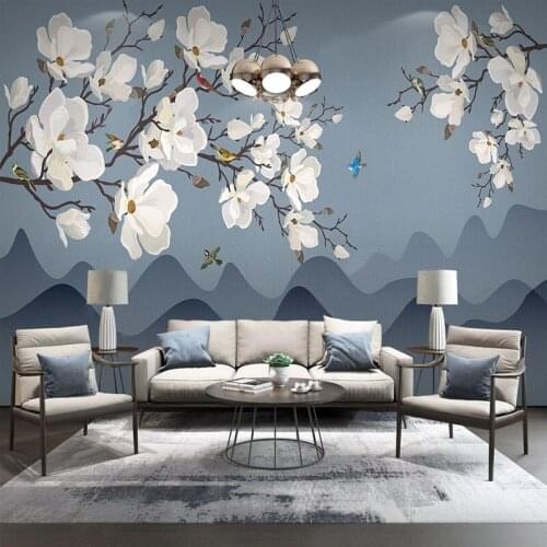 Custom 3D Wall Mural Chinese Style Flower And Bird Landscape Magnolia Photo Wallpaper Living Room TV Sofa Bedroom Home Decor 3 D