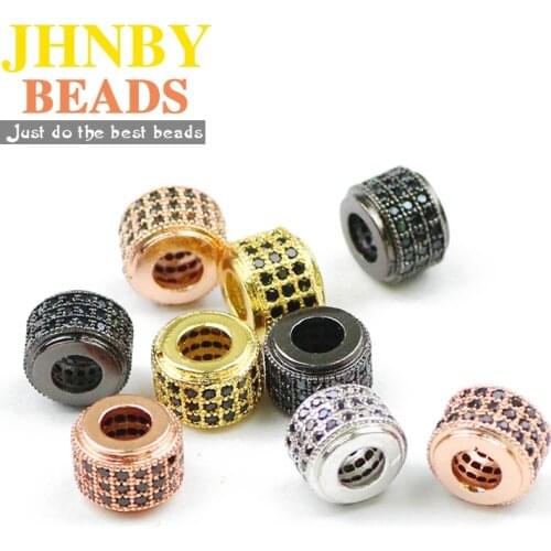 JHNBY 2pcs Black Zircon Geometric Copper Spacer bead 8mm Cylinder CZ Charms Loose beads for Jewelry bracelet making DIY Findings
