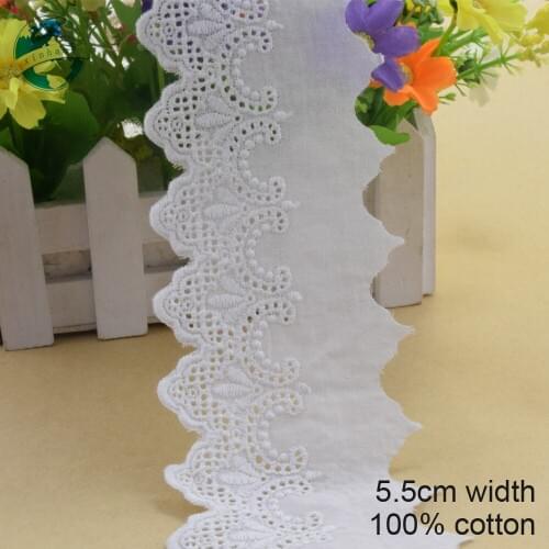 10yards 5.5cm width 100% cotton embroidery lace french lace ribbon fabric guipure diy trims warp knitting sewing Accessories3241