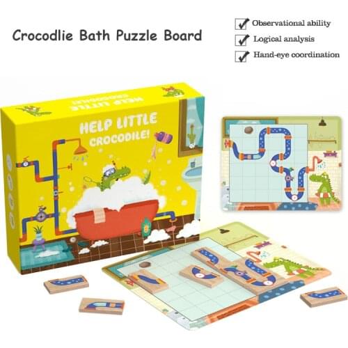 30 Challenges Children Smart Help Lil Crocodile Bath Puzzle Magnetic Board Games with Solution Gam IQ Training Toys Kids Gift