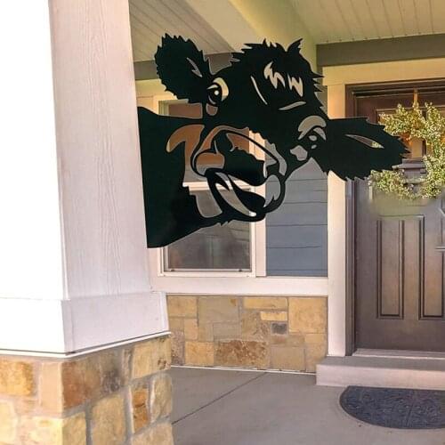 Farm Peeping Cow Metal Art Sculpture Farm Fence Art Wall Decor Peeping Cow Garden Decor Outdoor Indoor Hanging Ornaments