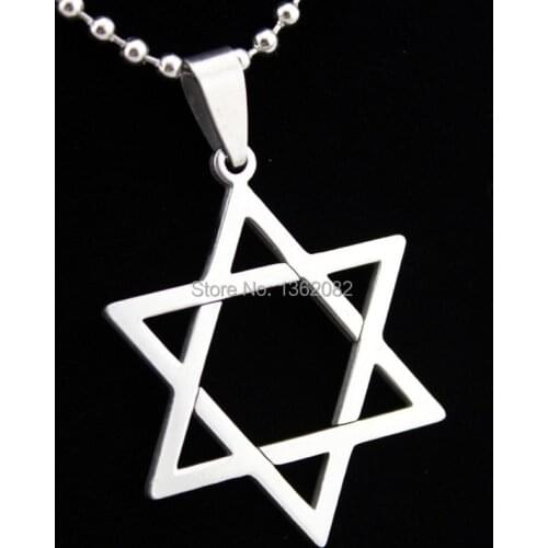 Fashion Jewelry Stainless Steel Magen David/Shield of David Hexagram Charm Pendant Chain Necklace Gift MN242