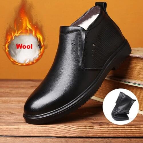 2021 Genuine Leather Wool Warm Men Boots Autumn Winter Ankle Snow Boots Fashion Casual Footwear Men Shoes