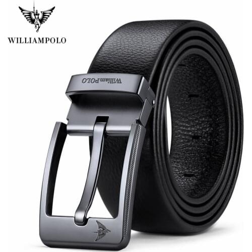 WILLIAMPOLO Men High Quality Luxury Brand Leather Belt Designer Belts Men Pin Buckle Black Business Trouser Strap Mens Belts