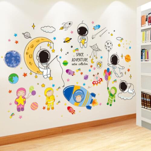 [SHIJUEHEZI] Astronauts Outer Space Planets Wall Stickers DIY Cartoon Children Decals for Kids Rooms Baby Bedroom Decoration