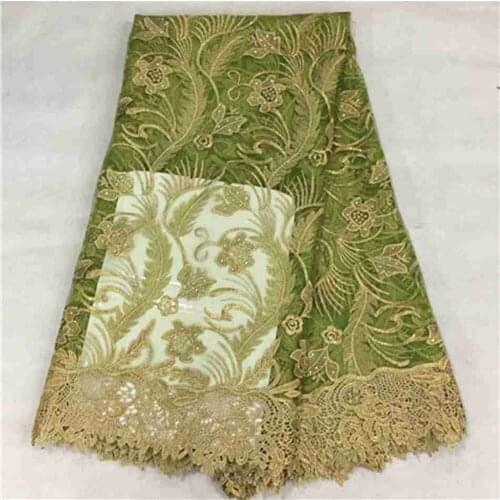 New Afrian Lace Fabric Green Color embroidery Gold Net Mest French Design With Stones For Party Dress