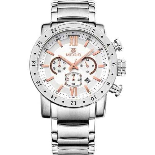 New MEGIR 3008 Luxury Fashion Stainless Steel Chronograph Casual Sports Waterproof Multifunction Quartz Men WristWatches