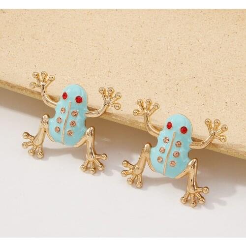 New Cute Frog Stud Earrings for Women Bohemian Lady Cartoon Animal Rhinestone Earring Creative Summer Party Jewelry Gift