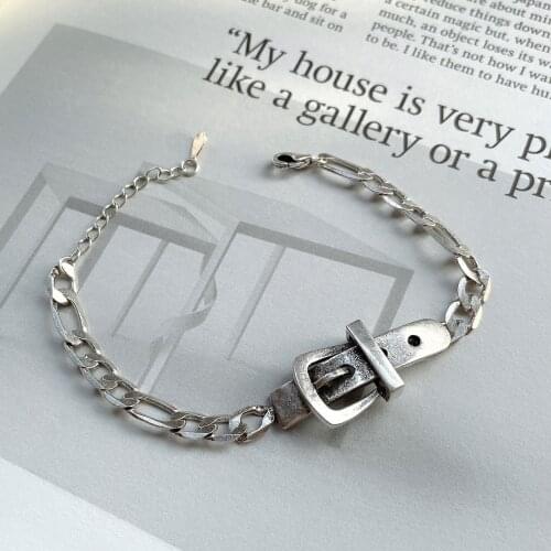 New Individuality Punk Trendy Silver Color Chain Belt Buckle Alloy Couple Wrist Bracelet for Women Men Party Jewelry