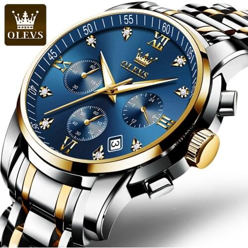 OLEVS 2021 Top Luxury Brand Mens Watches Fashion business Quartz Stainless Steel Sports Chronograph Watch Gifts for Men