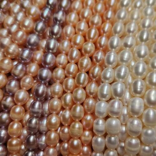 7-8mm Rice Shaped Natural Freshwater Pearl Choker Necklace DIY Jewelry 36.5cm Single Strand 14" For Women