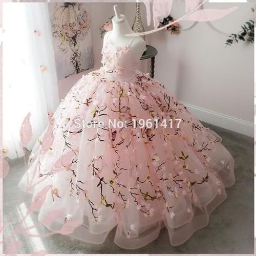 Pink Flower Girl Dresses 2020 First Holy Communion Dresses For Girls Ball Gown Wedding Party Dress Kids Evening Prom Dress