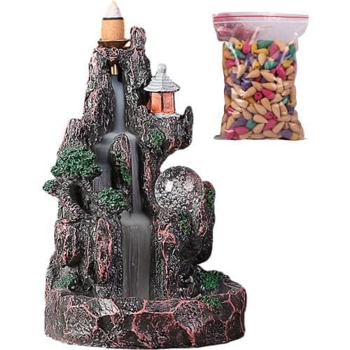 Incense Smoke Waterfall Backflow Incense Burner Holder Mountain River With 50 Cones Crystal Ball For Home Decor Dropship