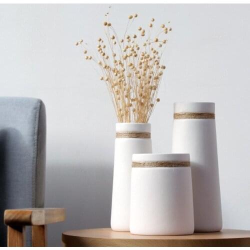 Simple Modern Living Room Home Creative Decoration White Vase Hemp Rope Japanese Ceramic Literary Vase Ceramic Vase