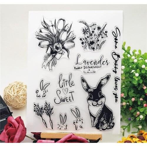 14*18CM Flower Bunny Transparent Clear Stamps / Silicone Seals Roller Stamp For DIY Scrapbooking Photo Album/Card Making