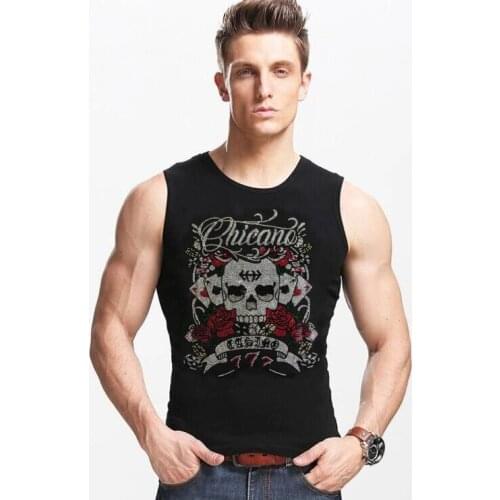 Drop shipping Mens Sleeveless Sportswear Shirt Rhinestones Tank Top